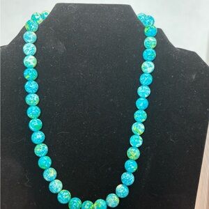 Turquoise Yellow 10mm Beaded 18” Necklace 925 Clasp